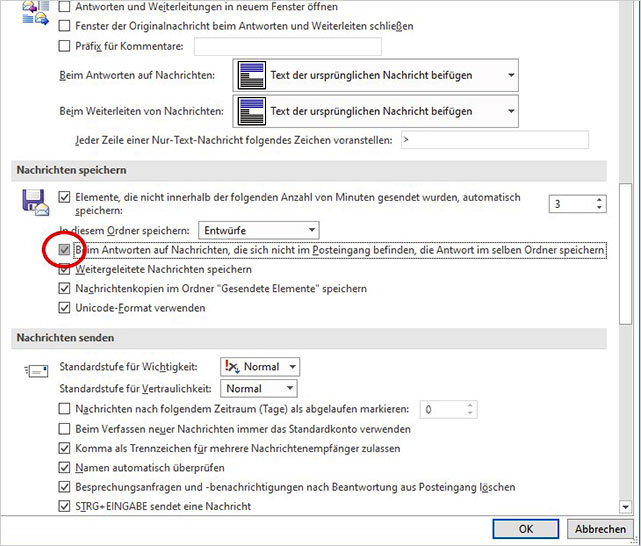 Outlook - Antworten speichern