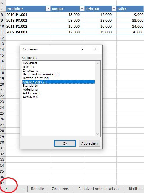 Excel - Alle Tabellenblätter anzeigen