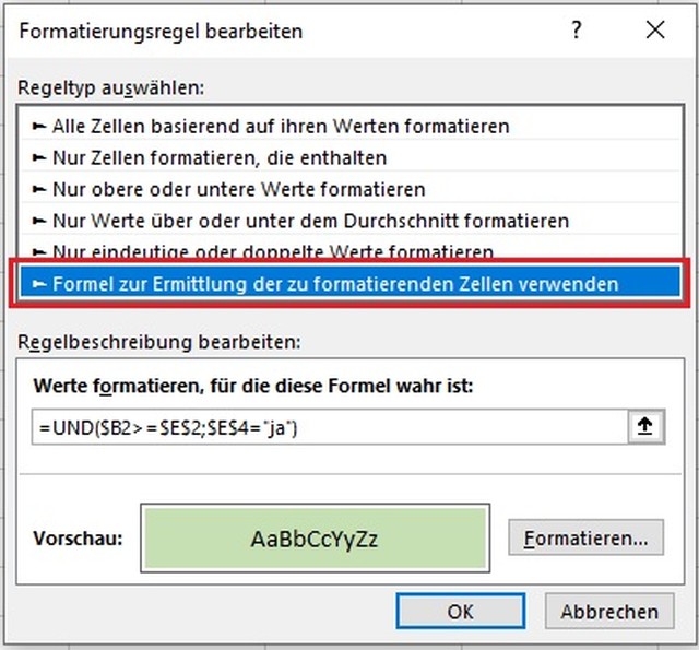 Excel - Bedingte Formatierung ein- und ausschalten