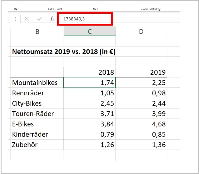 Excel- Zahlen in Millionen - Rechenoperationen