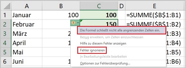 Excel - Laufende Summen berechnen
