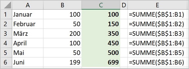Excel - Laufende Summen berechnen