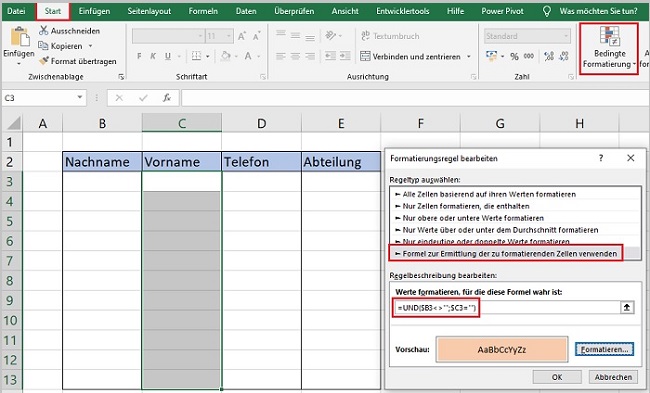Excel - Pflichteingaben hervorheben