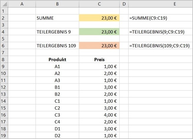Excel - Teilergebnisse 650 1