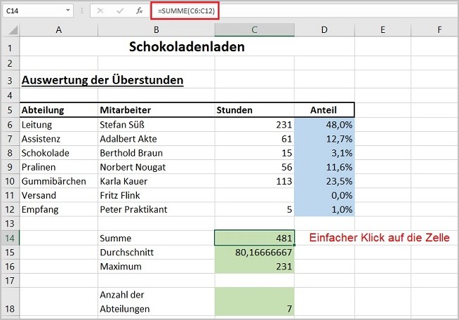 Excel- Berechnungen sichtbar machen 3