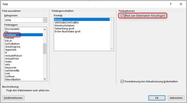 Word - Dateiname und Speicherort_2