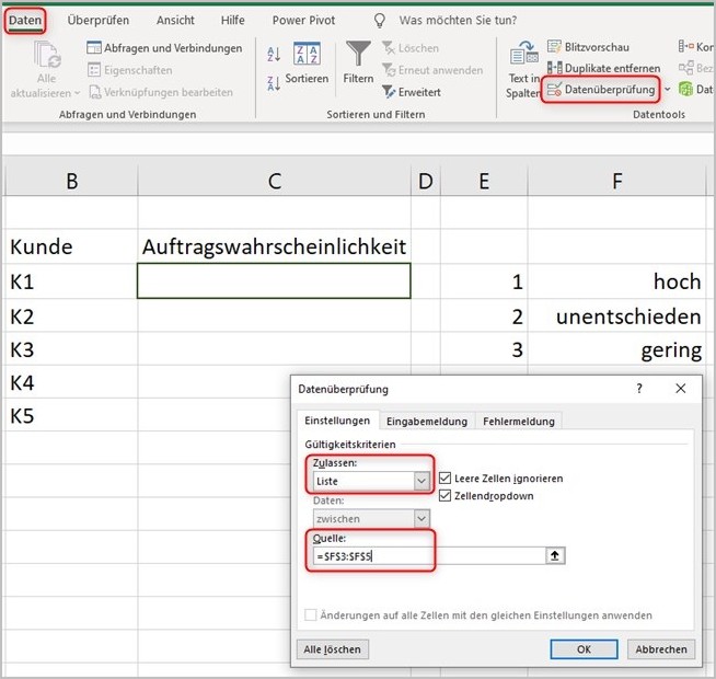 Excel Dropdownliste mit Ampelsymbolen