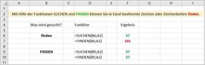 finden: Exel zeigt Ihnen bestimmte Zeichen und Zeichenketten