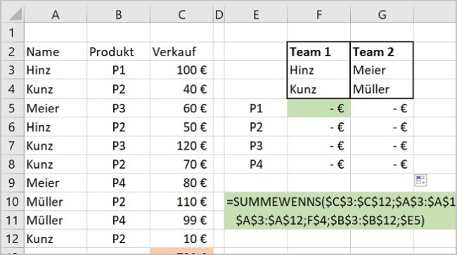 Excel - 2 Summen addieren mit WENNS Formeln