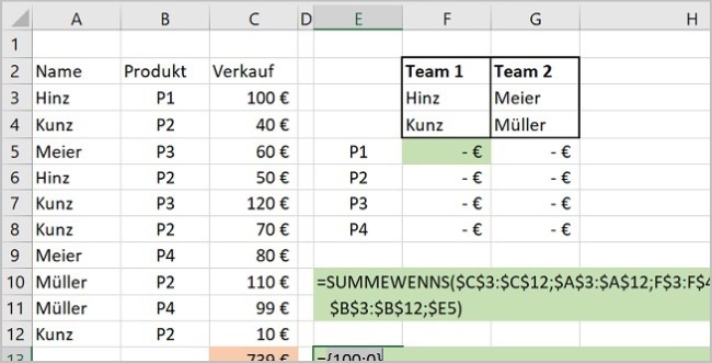 Excel - 3 Summen addieren mit WENNS Formeln