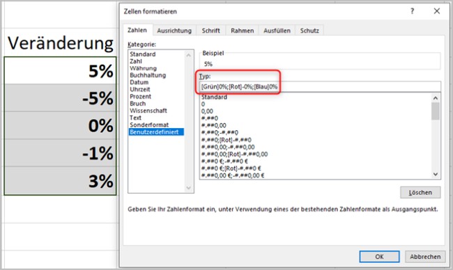 3 Excel: Benutzerdefinierte Formatierung mit Farben