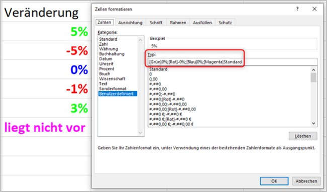 5 Excel: Benutzerdefinierte Formatierung mit Farben