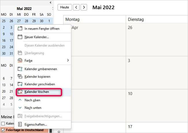 Outlook - Kalenderdaten löschen
