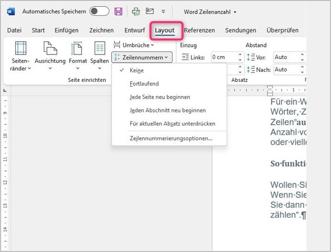 Word - Zeilenzahlen, Bild 2