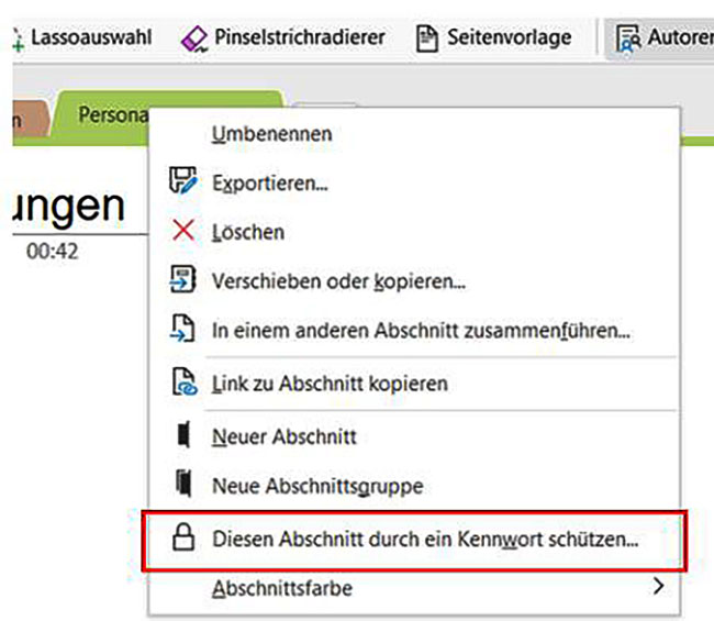 1_oneNote - Abschnitte schützen