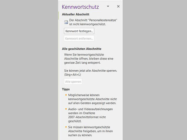2_oneNote - Abschnitte schützen