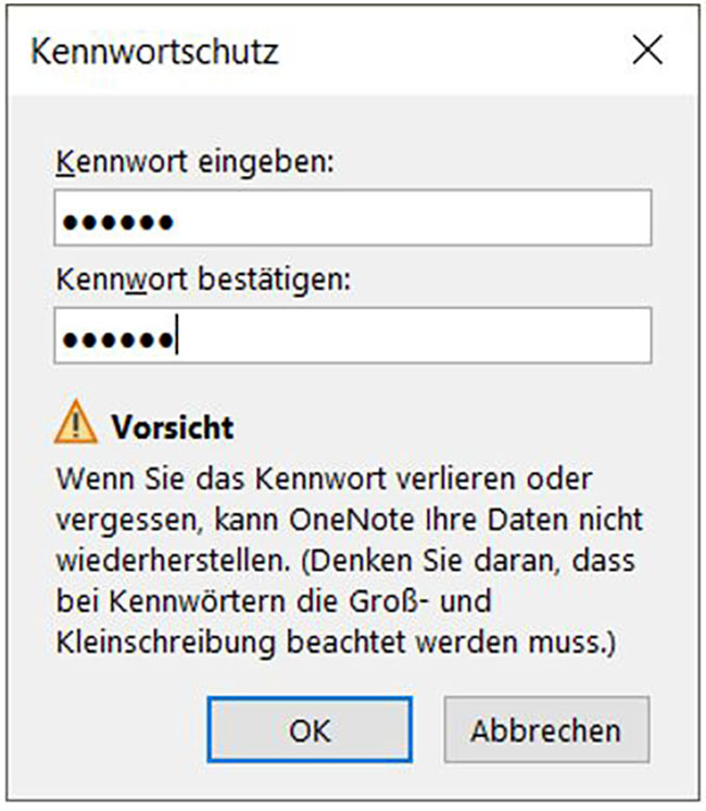 3_oneNote - Abschnitte schützen