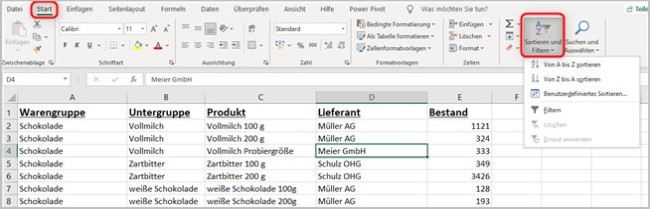 Excel Sortieren von Tabellen 1