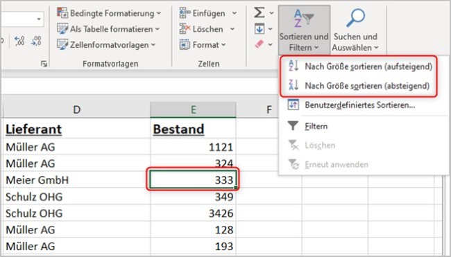 Excel Sortieren von Tabellen 3