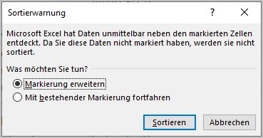 Excel Sortieren von Tabellen 5