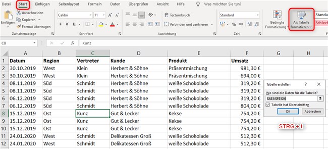 Screenshot 1 - Filtern mit Datenschnitten