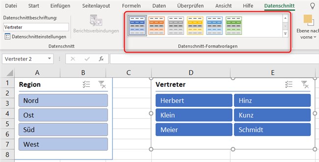 Screenshot 7 - Filtern mit Datenschnitten