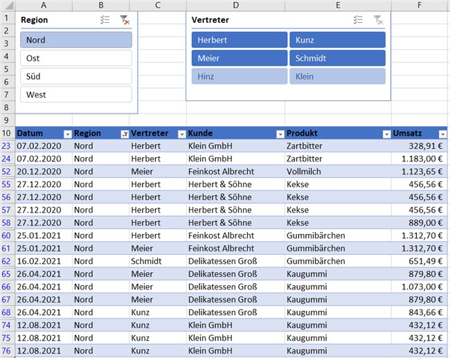 Screenshot 8 - Filtern mit Datenschnitten