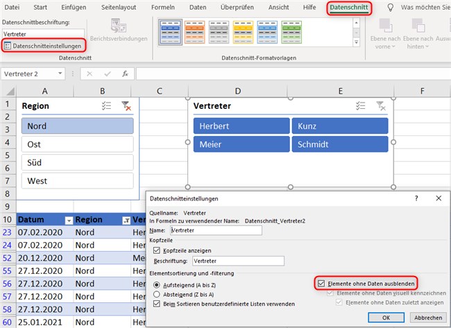 Screenshot 9 - Filtern mit Datenschnitten