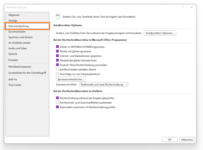 Screenshot 1 - OneNote Rechtschreibung