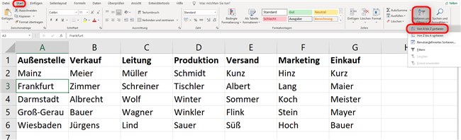 Screenshot 1 - Excel Sortieren nach Zeilen