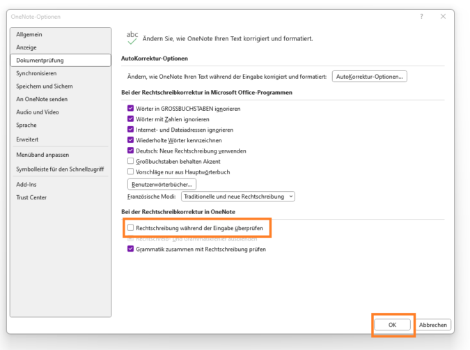 Screenshot 2 - OneNote Rechtschreibung
