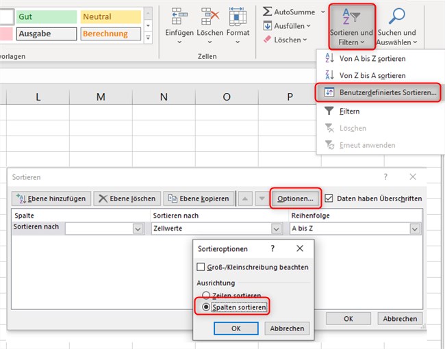 Screenshot 3 - Excel Sortieren nach Zeilen